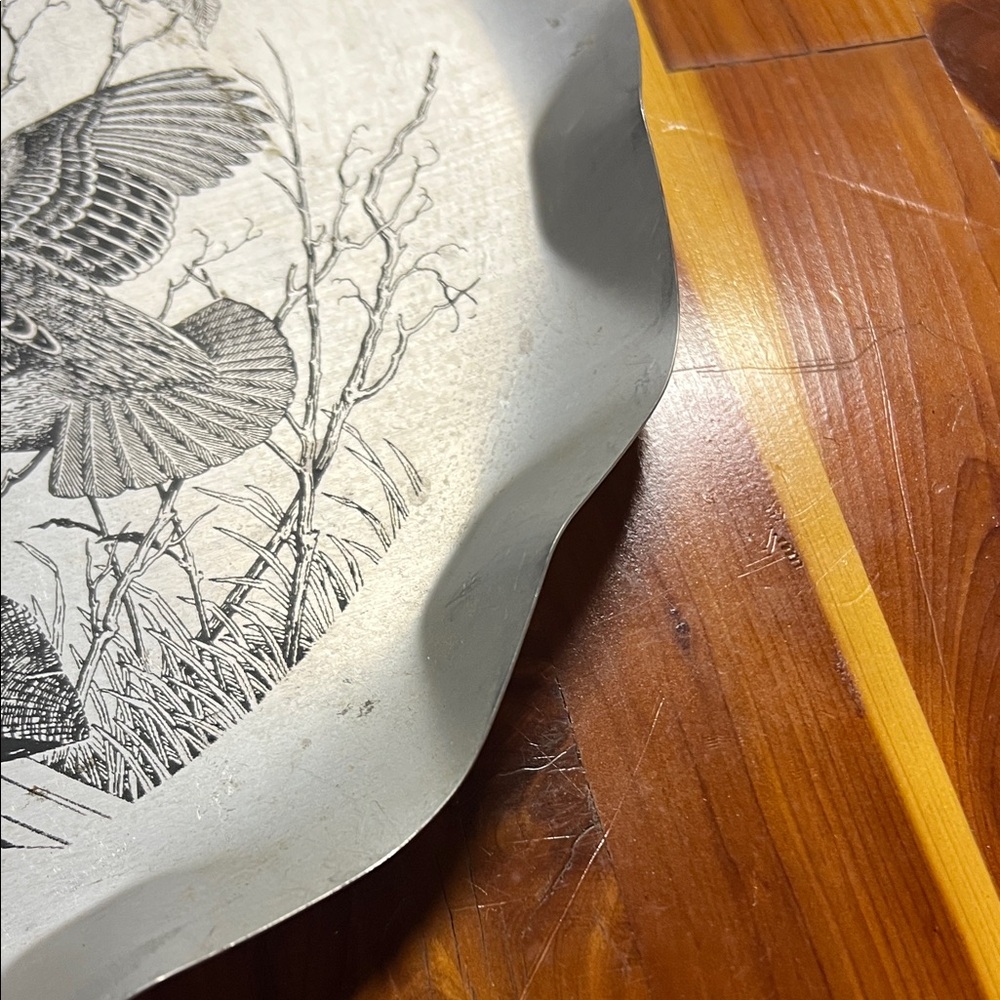 Source Unknown Silver Decorative Plate with Bird Design - Picture 5 of 6